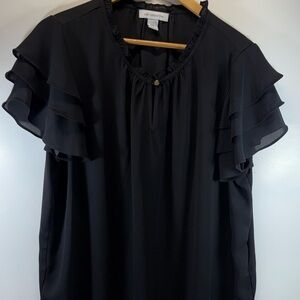 Liz Claiborne Black Ruffle Sleeve Blouse